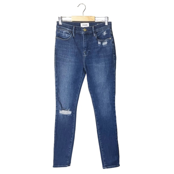 Frame Le High Skinny Distressed Jeans Saxon - Picture 2 of 7